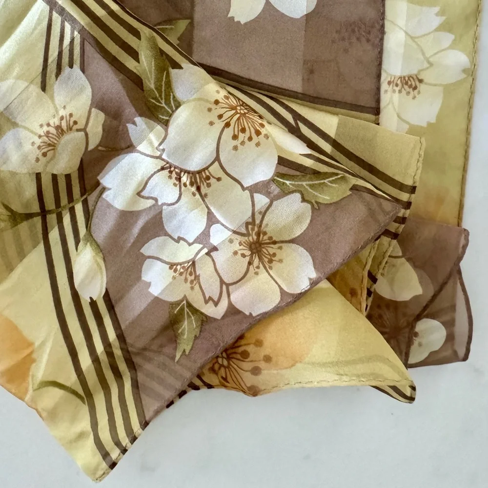 Oscar de la Renta Golden Cherry Blossom Silk Sateen Scarf, Rectangular (Oblong)